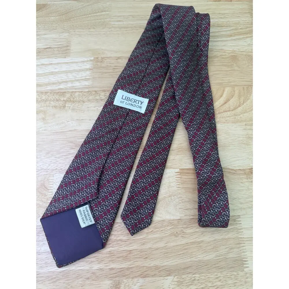 Liberty of London Men's 100% Silk Neck Tie Red Gold Geometric JL